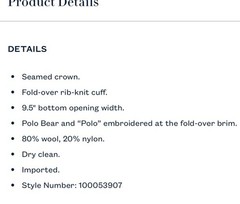 Polo Ralph Lauren Women’s Polo Bear Cable Knit Beanie Wool