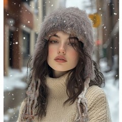 Soft Mohair-Style Ear Flap Beanie w/ Braided Tassels Boho Cozy Ski Winter Hat