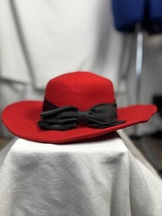 nordstrom red wool wide brim hat black bow vintage dress hat 22