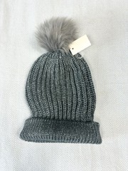 Prince & Fox Gray Acrylic Knit Beanie Hat Pom Pom Women One Size