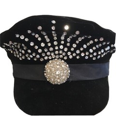 Women’s fashion hat with rhinestones & brooches, One Size, Donna Vinci, China.