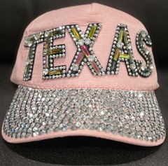 Texas State Pink Blinged Ball Cap One Size Adjustable Strap Rhinestone Free Ship