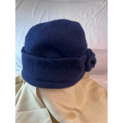 D&Y Navy Blue 100% Wool Cloche Hat with Side Flower Detail BBU008