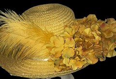 Yellow Women’s Natural Straw Hat Feather Organza Band 22″ IC Kentucky Derby