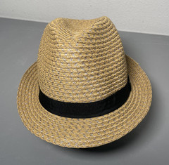 Scala Basket Woven Paper Polyester Fedora Hat Size M Beachy Coastal Golf Sun
