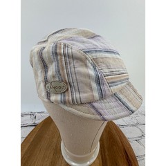 NEW Kangol Check Deeto Striped Flat Cap Beige Blue Lavender Linen Blend Medium