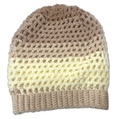 Handmade Crochet Beanie Unisex Slouchy Ombre Cream Rose Boho Cozy Knit Hat Gift