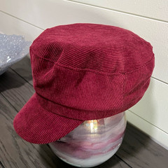 Women’s Burgundy Corduroy Polyester Newsboy Cap Solid Casual One Size