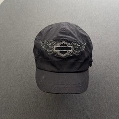 Harley Davidson Cadet Cap Women Medium Black Bedazzle Stretch Logo Motorcycle