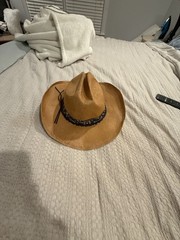 FRYE Straw Cowboy Hat with Patterned Band