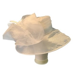 SAFERIN Women’s Organza Church Bridal Wedding Hat White Tulle Bowknot Feather