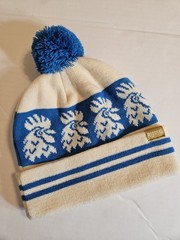 Roosters Brewing Co. Blue White Rooster Logo Knit Pom-Pom Beanie Hat OS Ogden UT