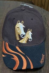 LADIES~GIRLS~ADJUSTIBLE~EMBROIDERED HORSES~BASEBALL TYPE CAP~W/FAUX LEATHER BRIM