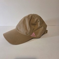 Adidas Climalite Tan Khaki Baseball Cap Pink Logo Adjustable Hat Womens