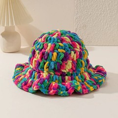 Womens Colorful Crochet Bucket Hat Y2K Boho Knit Cute Festival Hat BUC-045