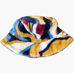 Faux Fur Bucket Hat Abstract Pattern Multicolor Lined Womens One Size