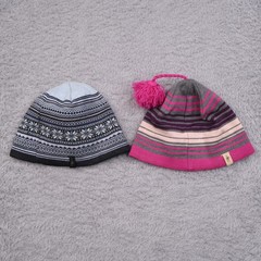 Lot of 2 Smartwool Beanie Hats 100% Merino Wool Canada Fair Isle / Pink Pom