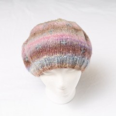 Women’s Merino Wool Hand Knit Pastel Stripe Slouchy Beret Winter Hat