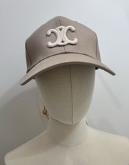 CELINE Beige Logo Baseball Cap w/ Bow Scarf, Adjustable One Size Cotton