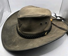 Vintage Kakadu Traders Australia Size M Kangaroo Leather Hat Brown Distressed
