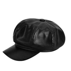 PU Leather Womens Vintage Newsboy Cabbie Peaked Beret Cap Baker Boy Visor Hat
