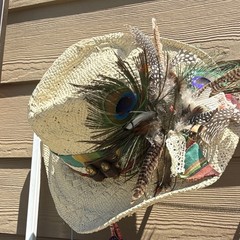 Womens Ashro Brand Straw Cowboy Hat with Faux Turquoise Stones and Silver Beads