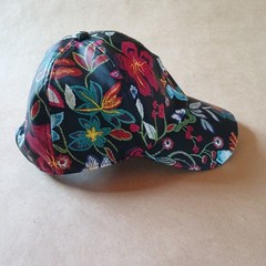 womens Floral Black Faux Leather Adjustable Closure Baseball Hat Cap one size