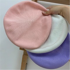 Women Summer Lightweight French Beret Breathable Thin Solid Color Beanie Hat