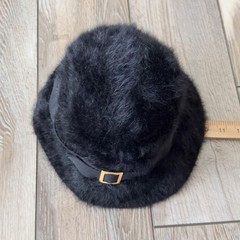 Kangol Furgora Cloche Hat Black Angora Fur Bucket Hat England Gold Buckle Read
