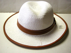 Paper & Polyester Hat, White With Brown Headband, Women’s, Brand New
