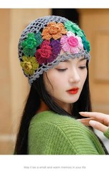 Womens Crochet Flower Beanie Knit Hollow Hat Summer Fashion Cap
