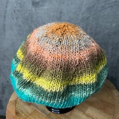 Handmade Crochet Slouch Beanie Multicolor Earth Tone Wool Hat