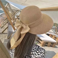 Women Bowknot Straw Sun Hat Wide Brim Uv Beach Cap Breathable Summer Outdoor Fas
