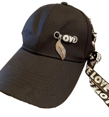 Women’s LOVE Black Baseball Cap Braided Laces Silver Leaf Dangle OS Adjustable