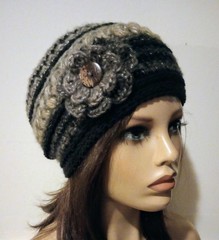 crochet handmade womans flower hat beanie starry night puffs new