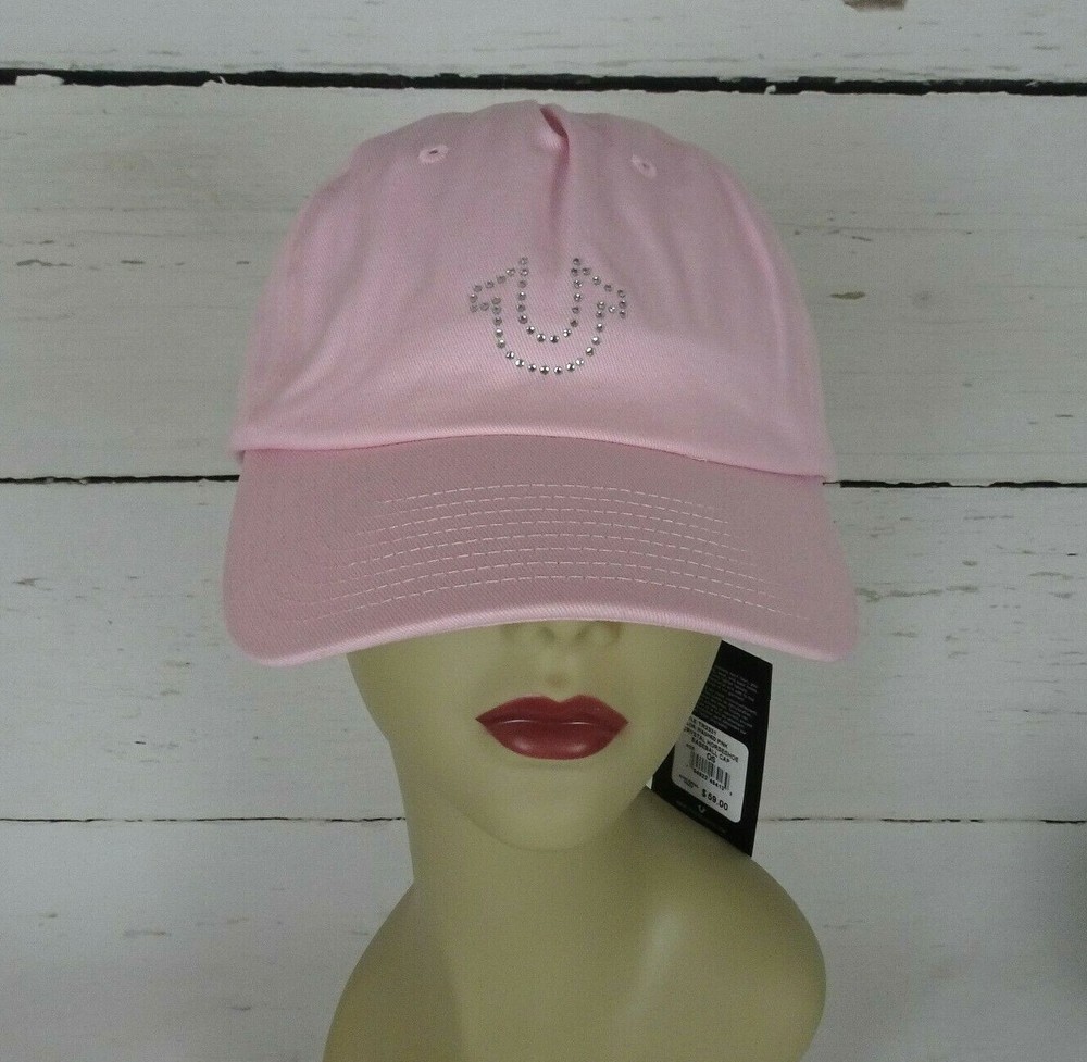 New True Religion Pink Baseball Cap Hat Crystal Horseshoe Logo Bling Minimalist