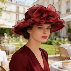 Women’s Organza Wide Brim Derby Hat Elegant Sun Hat for Banquets Weddings Church