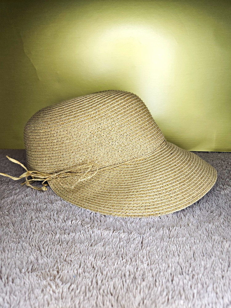 Women’s Beige Braided Wide Brim Sun Hat with Bow Solid Beach Summer One Size
