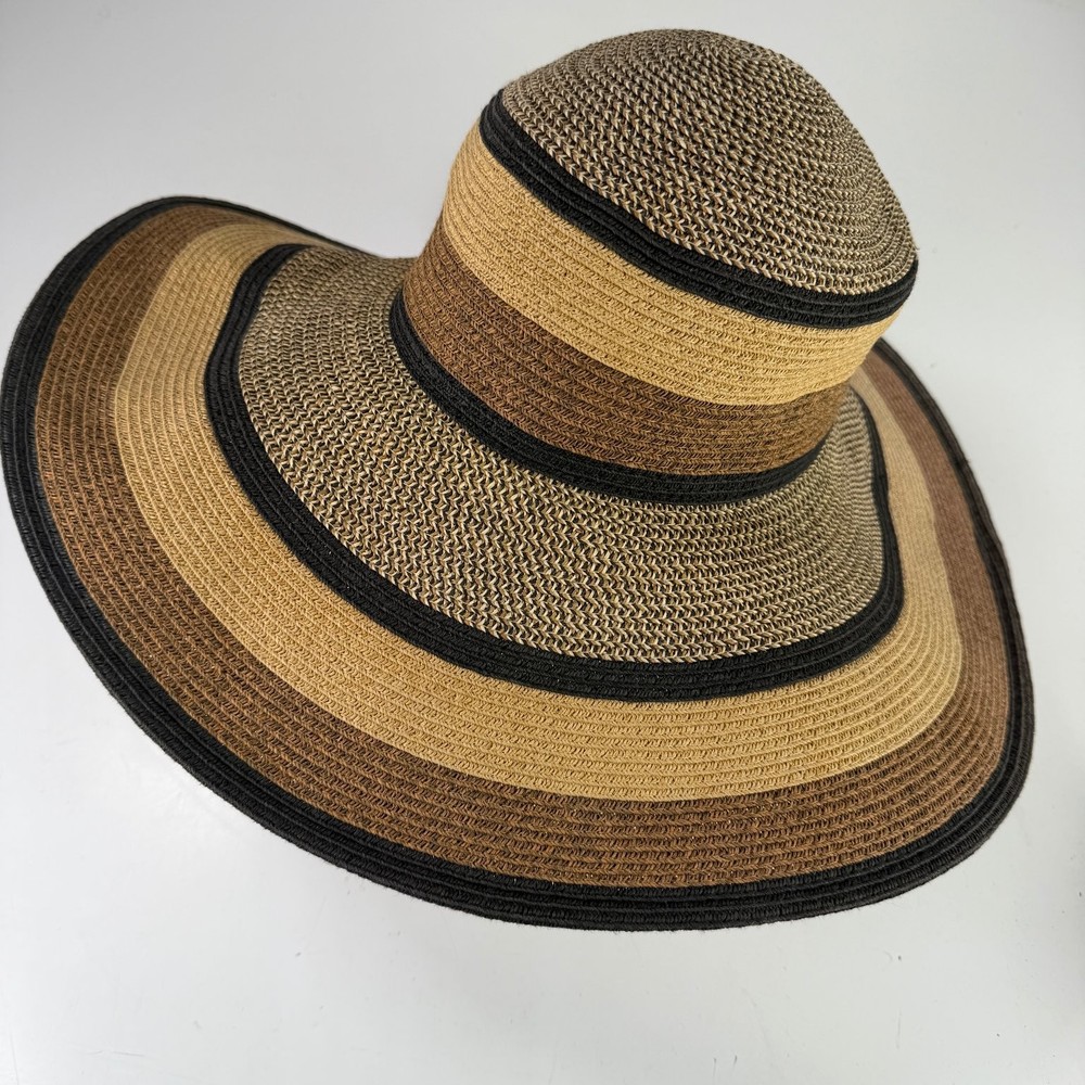 Croft & Barrow Women’s Hat Multi-Color Brown Black Tan Wide Brim Floppy Straw