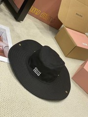 Miu Miu Black Cotton Bucket Hat White Raised Logo Embroidery