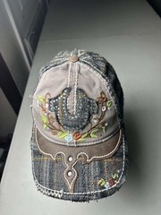 True Religion Distressed Multicolor Vintage Denim Cap Hat women Snapback