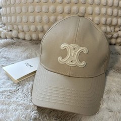 Celine Triomphe Beige Cotton Embroidery Baseball Cap Unisex Hat
