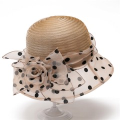 Wide Brim Church Hat for Women Polka Dot Organza Derby Hat for Wedding Tea Party