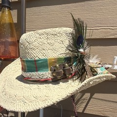 Womens Ashro Brand Straw Cowboy Hat with Faux Turquoise Stones and Silver Beads