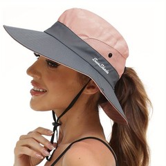 1/2x Women’s Wide Brim Sun Hat w Ponytail Hole UV Protection for Camping Fishing