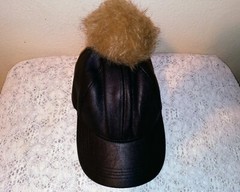 CLAIRE’S FAUX LEATHER SNAPBACK CAP HAT w/POM POM – BLACK Womens Faux Fur