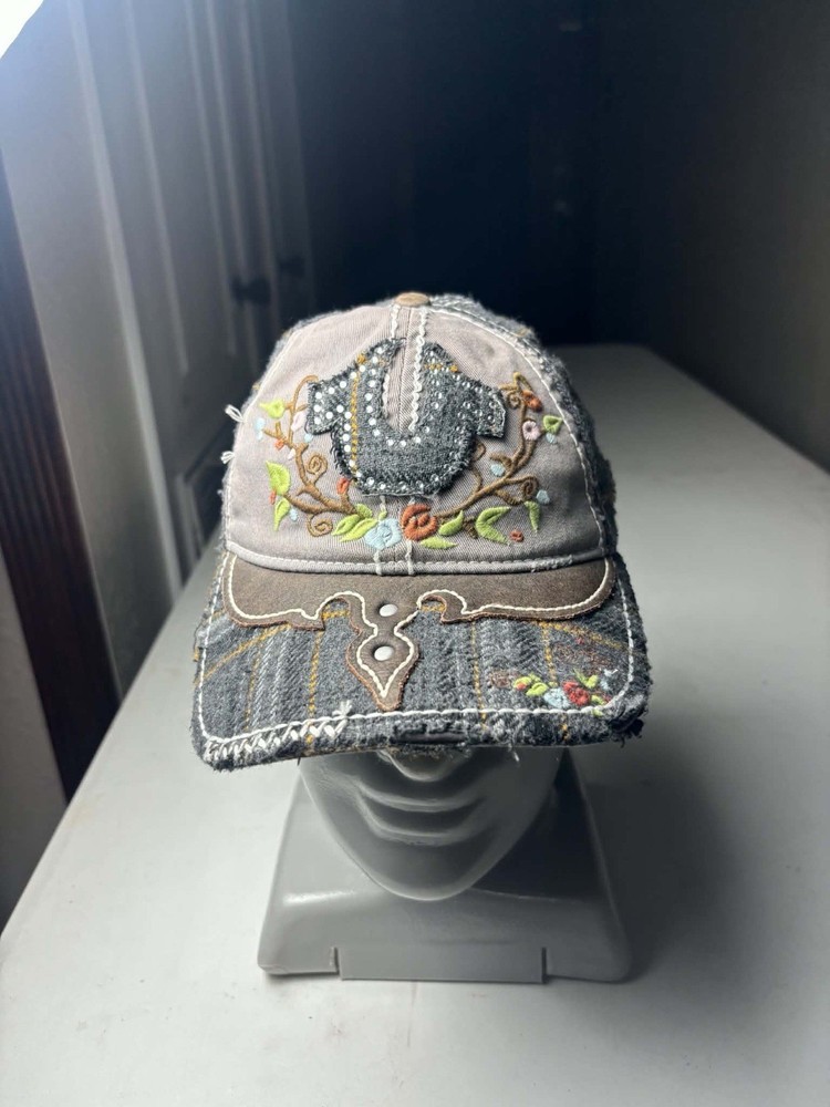 True Religion Distressed Multicolor Vintage Denim Cap Hat women Snapback