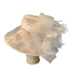 SAFERIN Women’s Organza Church Bridal Wedding Hat White Tulle Bowknot Feather