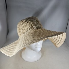 August Sun Hat Beige Wide Brim Paper Straw Beach Vacation Packable Crushable