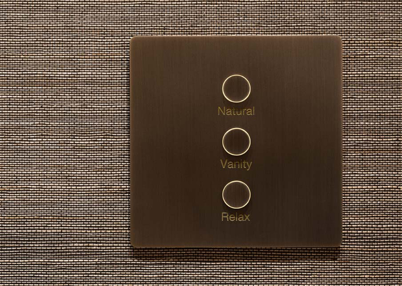 Bronze lighting keypad with Natural, Vanity and Relax buttons